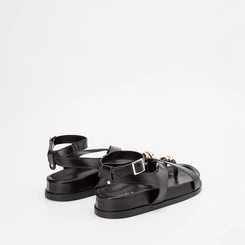 Sandália Rasteira Gabriela Enfeite Bold Metalizado Preto