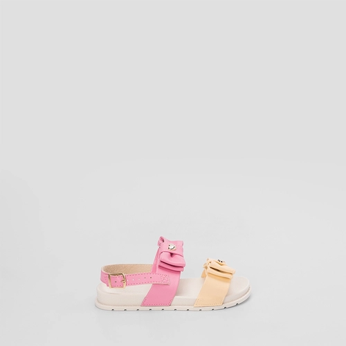 Sandália Infantil Molekinha Duas Tiras Laço Coração Rosa & Amarelo