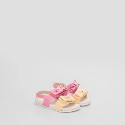 Sandália Infantil Molekinha Duas Tiras Laço Coração Rosa & Amarelo