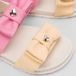 Sandália Infantil Molekinha Duas Tiras Laço Coração Rosa & Amarelo