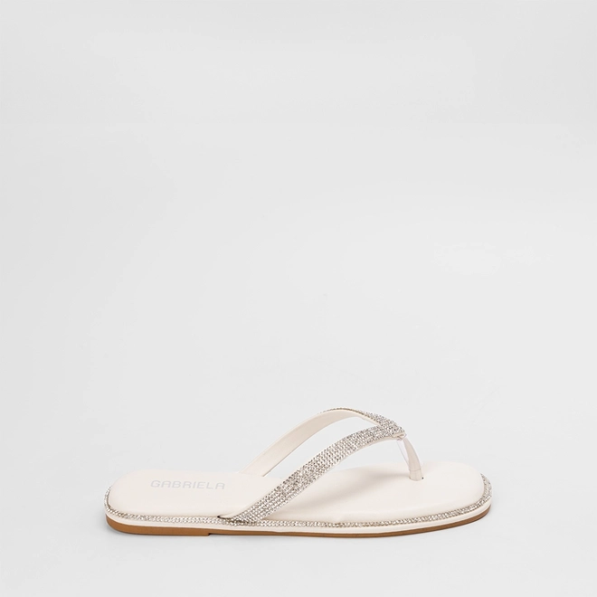 Rasteira Feminina Gabriela Strass Off-White