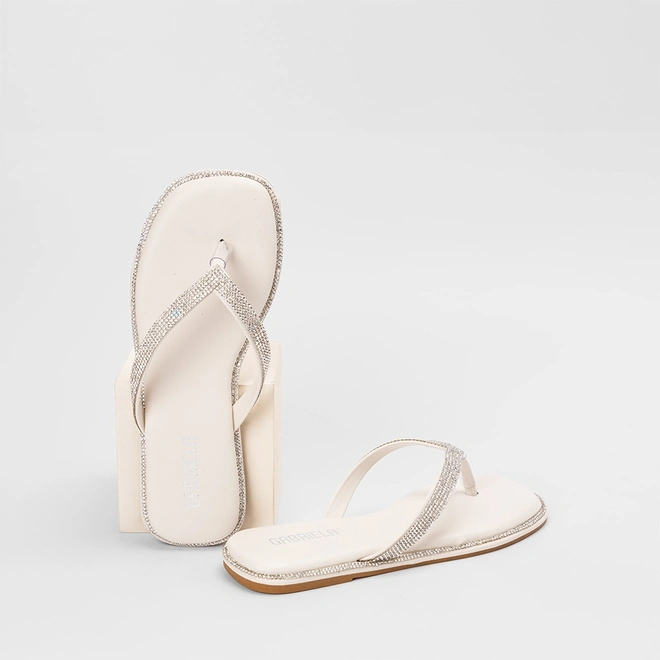 Rasteira Feminina Gabriela Strass Off-White