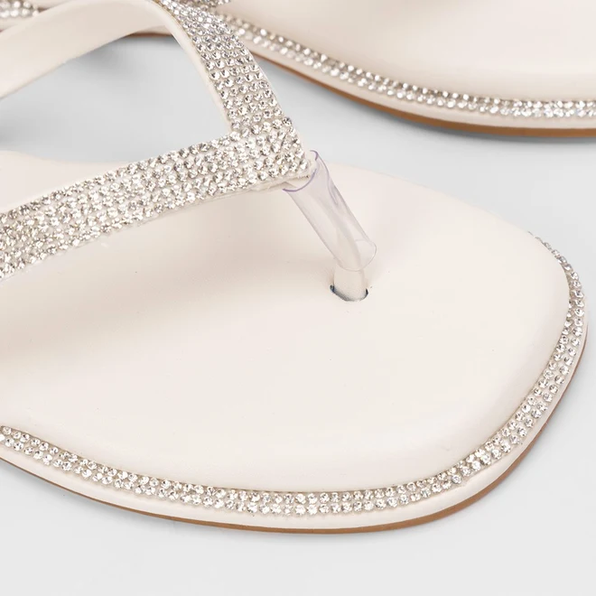 Rasteira Feminina Gabriela Strass Off-White