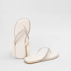 Rasteira Feminina Gabriela Strass Off-White