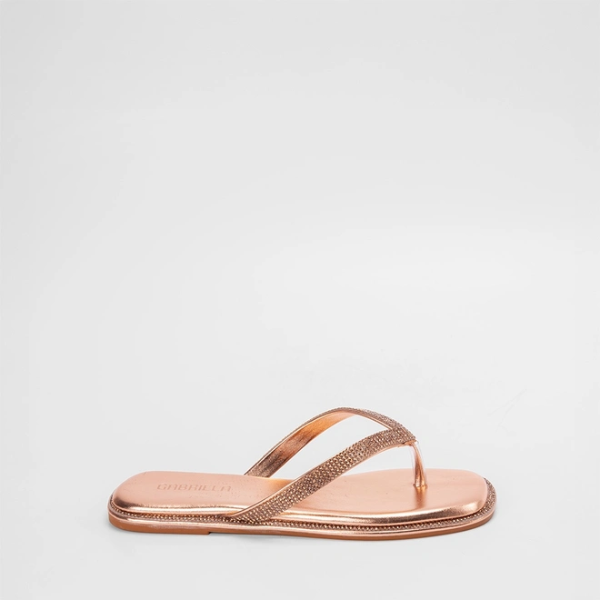 Rasteira Feminina Gabriela Metalizado Strass Rose Gold