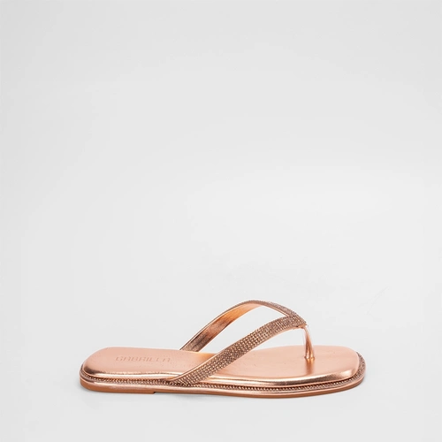 Rasteira Feminina Gabriela Metalizado Strass Rose Gold