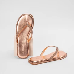 Rasteira Feminina Gabriela Metalizado Strass Rose Gold
