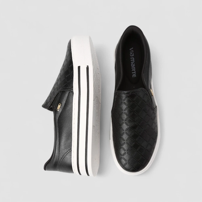 Slip On Feminino Via Marte Plataforma Calce Fácil Preto