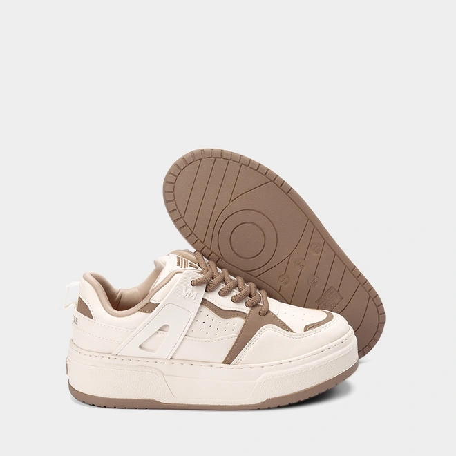 Tênis Casual Feminino Via Marte Toffee Flatform Off White & Marrom