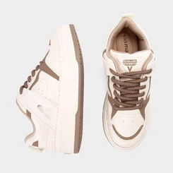 Tênis Casual Feminino Via Marte Toffee Flatform Off White & Marrom