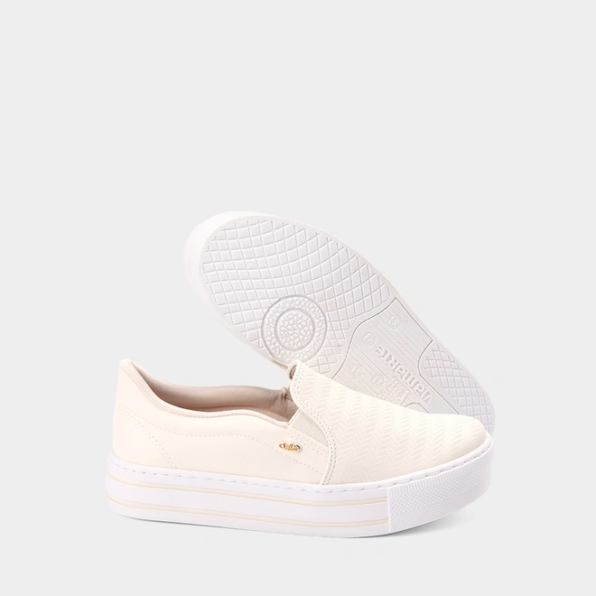 Slip On Feminino Via Marte Flatform Calce Fácil Texturizado Marfim