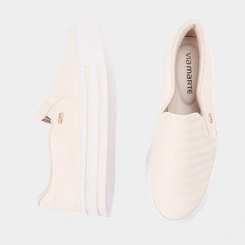 Slip On Feminino Via Marte Flatform Calce Fácil Texturizado Marfim