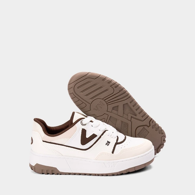 Tênis Casual Feminino Via Marte Flatform Branco & Marrom