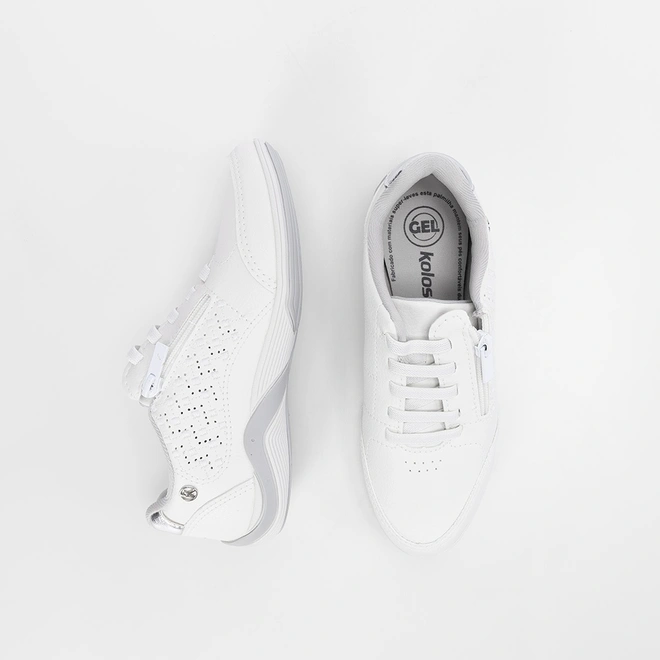 Tênis Casual Feminino Kolosh Perfuros Zíper Branco