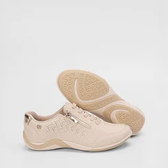 Tênis Casual Feminino Kolosh Perfuros Zíper Bege