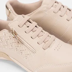 Tênis Casual Feminino Kolosh Perfuros Zíper Bege