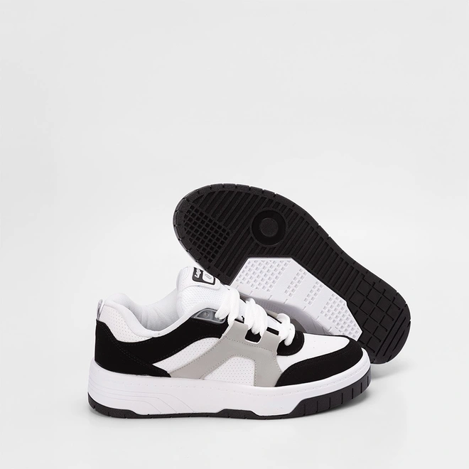 Tênis Casual Masculino Logus Recortes Em Nobuck Branco & Preto