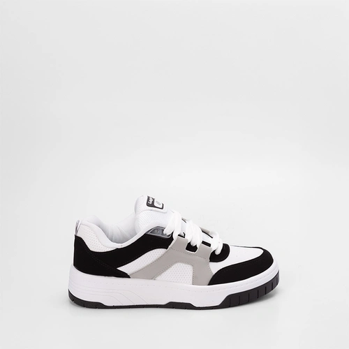 Tênis Casual Masculino Logus Recortes Em Nobuck Branco & Preto