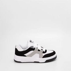 Tênis Casual Masculino Logus Recortes Em Nobuck Branco & Preto