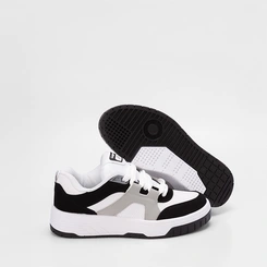 Tênis Casual Masculino Logus Recortes Em Nobuck Branco & Preto