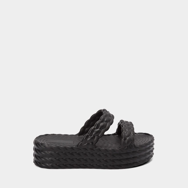 Chinelo Gabriela Flatform Tira Dupla Textura Tressê Preto