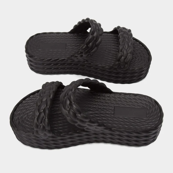 Chinelo Gabriela Flatform Tira Dupla Textura Tressê Preto