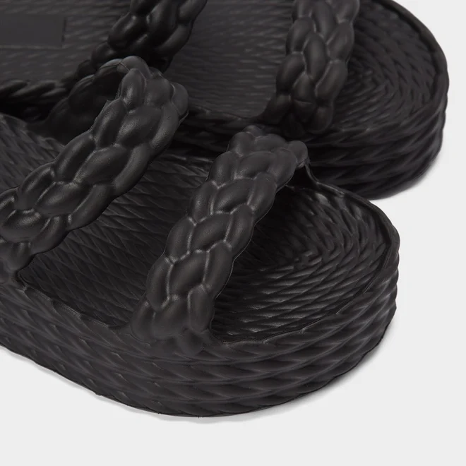 Chinelo Gabriela Flatform Tira Dupla Textura Tressê Preto