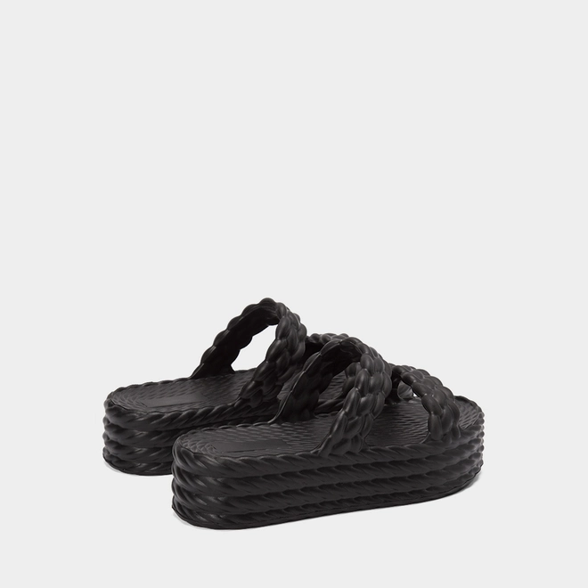Chinelo Gabriela Flatform Tira Dupla Textura Tressê Preto