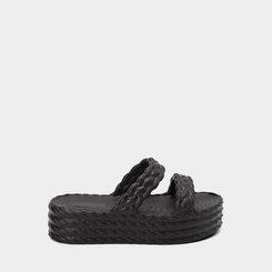 Chinelo Gabriela Flatform Tira Dupla Textura Tressê Preto