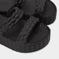 Chinelo Gabriela Flatform Tira Dupla Textura Tressê Preto