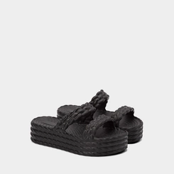 Chinelo Gabriela Flatform Tira Dupla Textura Tressê Preto
