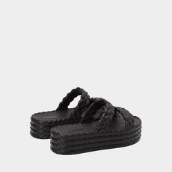Chinelo Gabriela Flatform Tira Dupla Textura Tressê Preto