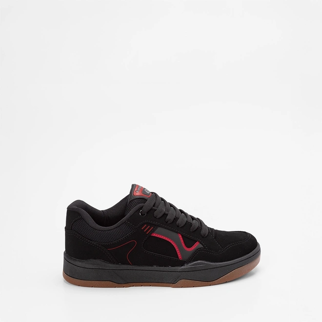 Tênis Casual Masculino Logus com Detalhes Vermelhos Nobuck Preto