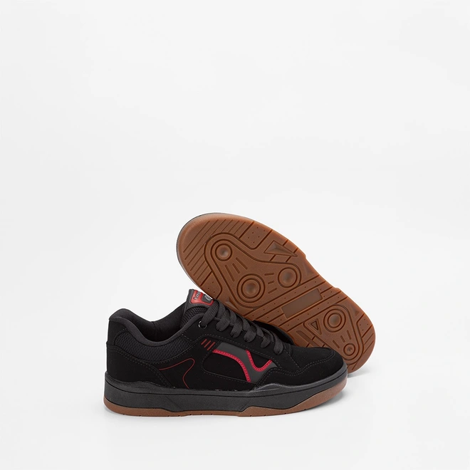 Tênis Casual Masculino Logus com Detalhes Vermelhos Nobuck Preto