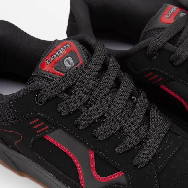 Tênis Casual Masculino Logus com Detalhes Vermelhos Nobuck Preto