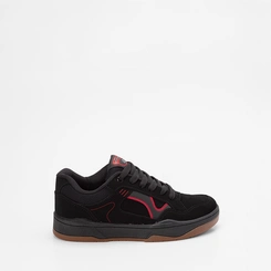 Tênis Casual Masculino Logus com Detalhes Vermelhos Nobuck Preto
