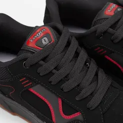 Tênis Casual Masculino Logus com Detalhes Vermelhos Nobuck Preto