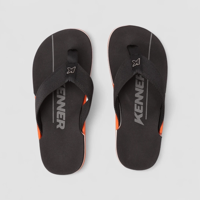Chinelo Masculino Kenner Kivah Original Preto & Laranja