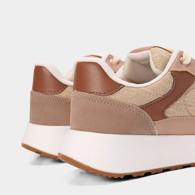 Tênis Casual Feminino Gabriela Flatform Recortes Em Camurça Bege