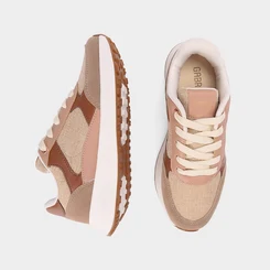 Tênis Casual Feminino Gabriela Flatform Recortes Em Camurça Bege