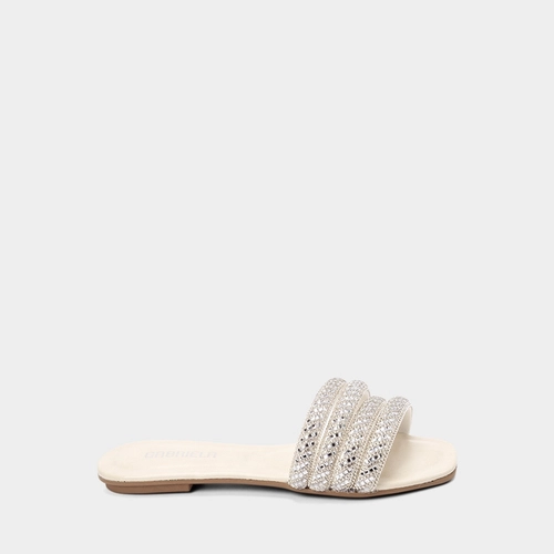Rasteira Feminina Gabriela Multitiras Strass Off White