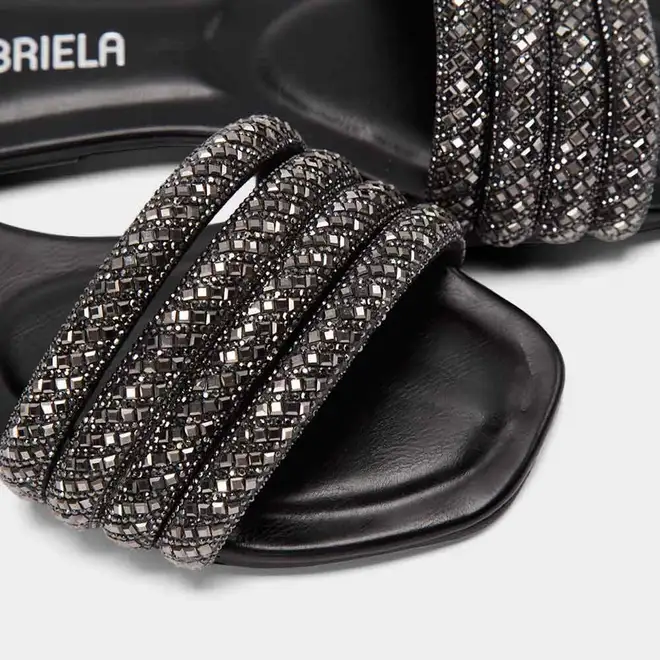 Rasteira Feminina Gabriela Multitiras Strass Preto