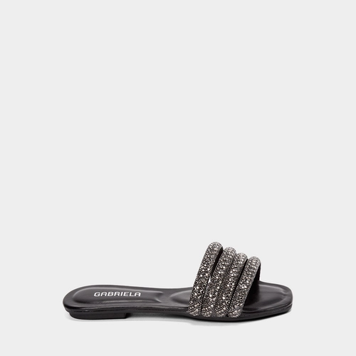 Rasteira Feminina Gabriela Multitiras Strass Preto