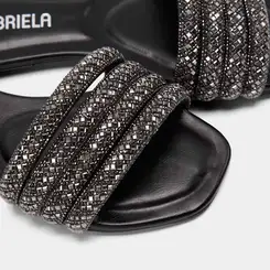 Rasteira Feminina Gabriela Multitiras Strass Preto