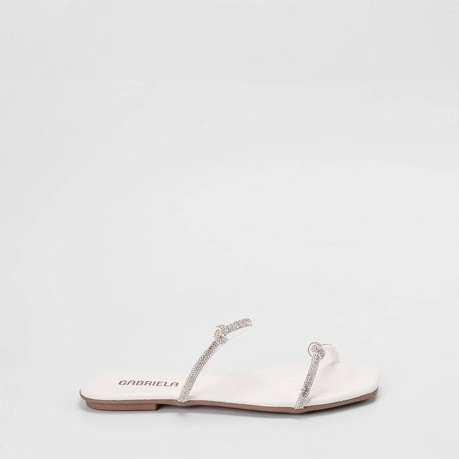 Rasteira Feminina Gabriela Detalhe Nó & Strass Off White