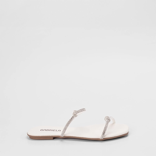 Rasteira Feminina Gabriela Detalhe Nó & Strass Off White
