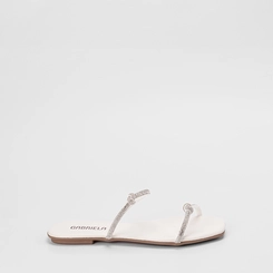 Rasteira Feminina Gabriela Detalhe Nó & Strass Off White
