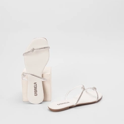 Rasteira Feminina Gabriela Detalhe Nó & Strass Off White