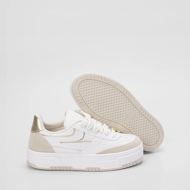 Tênis Casual Feminino Gabriela Recorte Camurça Metalizado Branco