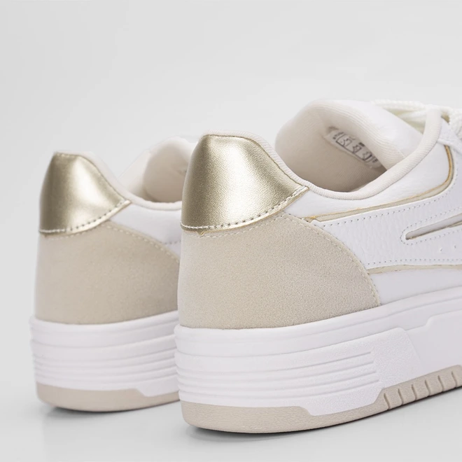 Tênis Casual Feminino Gabriela Recorte Camurça Metalizado Branco